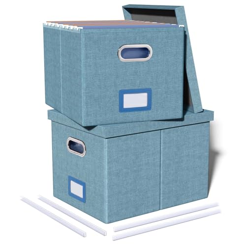 2 Pack File Storage Organizer, Filing Box, Portable File Box with Lid, Fit for Letter-Legal File Folder Storage, Document Organizer, Dark-blue Dark-bl