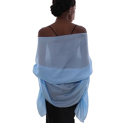 Womens Scarf Pashmina Shawls and Wraps for Evening Dresses Like Chiffon Silk Scarf for Bridal Wedding Blue