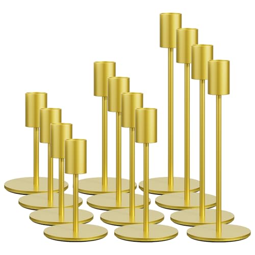 FSyueyun Gold Candle Holder Taper Candle Holders, Set of 12 Candle Stick Holders Decor for Mantel Table Centerpiece, Used for Wedding, Dinning, Housew