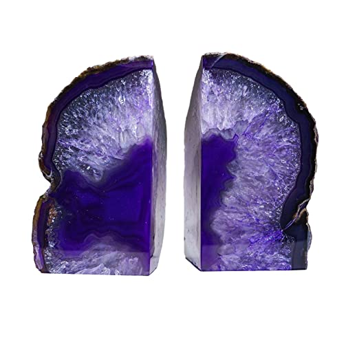 AMOYSTONE Purple Agate Bookends, Minimalist Book Holder for Heavy Books, Book Ends 4-6 LBS Stylish Bookends for Shelves, Office Table, and Home Decor