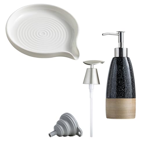 Soap Dish, Ceramic Drain Soap Holder & 12 oz Dish Soap Dispenser