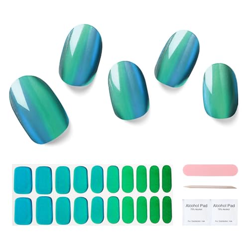 Semi Cured Gel Nail Strips, 20 pcs Gel Nail Stikers, Gel Nail Wraps Semi Cured, Salon-Quality, 2 Weeks Long Lasting, Aurora Green