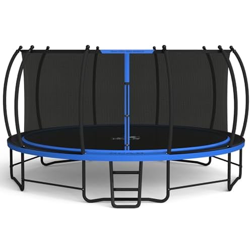 BCAN Trampoline 16FT Recreational Trampoline with Enclosure for Kids Adults, ASTM Approved, Outdoor Trampoline with Ladder for Kids - BL