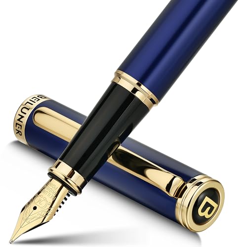 BEILUNER Blue Fountain Pen,Stunning Luxury Pens with 24K Gold Finish, Gorgeous 24K Gilded Nib(Medium), Fancy Pen Gift for Men&Women -Ink Converter-Ele