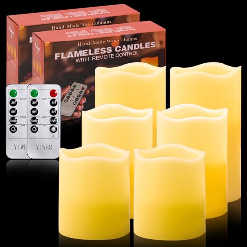 YIWER Wax Flameless Candles: 6 Pack Ivory Flameless Battery Operated Candle with Remote Timer Flickering Light for Mom Valentines Day Christmas Decor