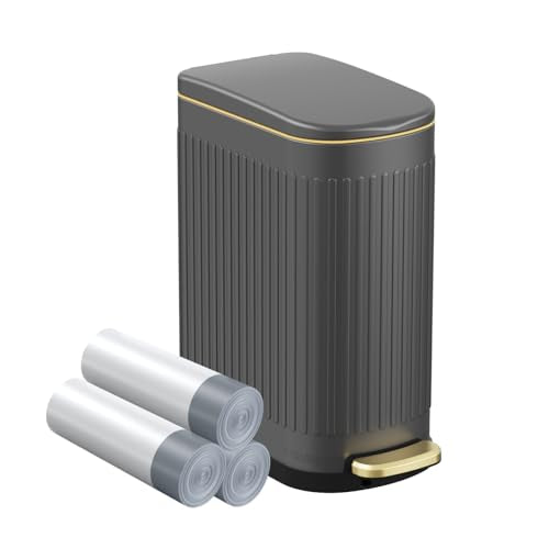 2.6 Gallon Slim Bathroom Trash Can with Soft Close Lid, 10L Stainless Steel Garbage Can with Removable Liner Bucket, for Narrow Spaces,Bathroom, Bedro