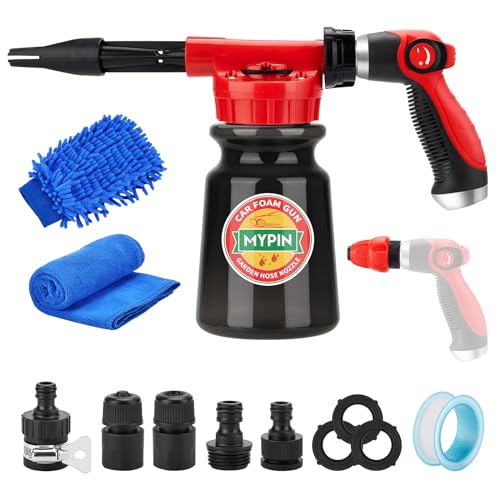 MYPIN Updated 16 in 1 Car Wash Foam Gun, Foam Cannon,Adjustable Hose Wash Sprayer with 2.5 to 6 Bars Foam Blaster,Suitable for Car Cleaning and Garden