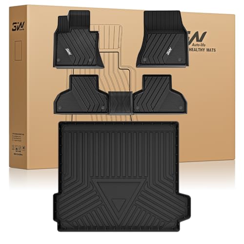 3W BMW X5 Floor Mats & Cargo Liner Fit for BMW X5 2014 2015 2016 2017 2018, TPE All-Weather Custom Fit Full Set Harmless Heavy Duty Floor Liner and Tr