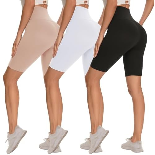 3 Pack Biker Shorts for Women – 8"-5"-3" High Waisted Tummy Control Workout Yoga Running Athletic Shorts Black- Nude- White XX-Large 8 IN