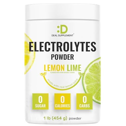 Electrolytes Powder, 1lb (69 Servings) – No Sugar, Lemon Lime – Hydration Supplement Drink Mix – High Potassium 1,000mg Per Serving, Manganese &