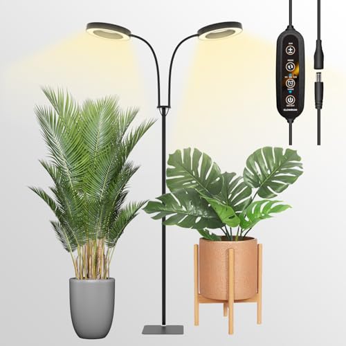 GLOWRIUM Grow Lights for Indoor Plants, 20W Full Spectrum LED Grow Light Floor Lamp with Stand Adjustable Height and Angle, Black Plant Light with 3-9