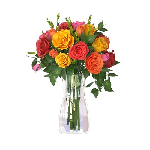 Der Rose Glass Flower Vase Iridescent Vase for Flowers Bouquet Decorative Vase for Home Decor, Centerpiece, Gift (4.5×8 Inch, Iridescent) Iridescent