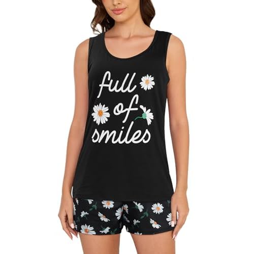 YIJIU Women's Pajama Sets Cute Sleeveless Tank and Shorts Sleepwear 2 Piece Pj Set Loungewear