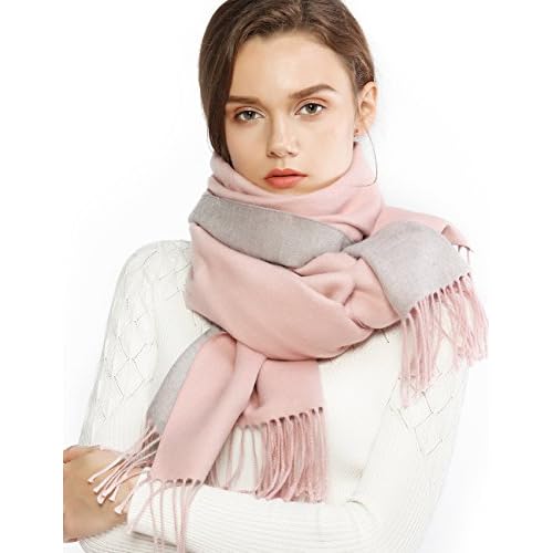 RIIQIICHY Pashmina Shawls and Wraps for Evening Dresses Scarfs for Women Fall Winter Travel Blanket Scarf Large Warm Scarves Pink and Grey