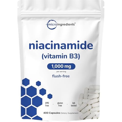 Vitamin B3 Niacinamide 500mg Per Capsule, 400 Capsules | 1,000mg Flush Free Niacin Per Serving, Essential B Vitamin Supplement | Skin Care Health & En