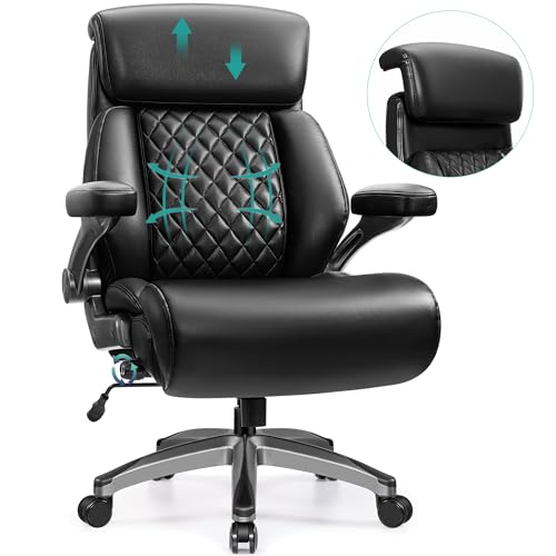 500lbs Executive Office Chair, Big and Tall Home Desk Chairs for Large People, Heavy Duty PU Leather Computer Gaming Chair with Adjustable Lumbar Supp