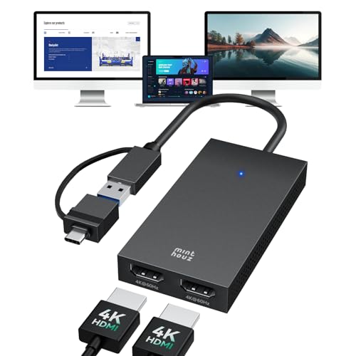 4K HDMI Splitter for Dual Monitors, DisplayLink Certified Dual Monitor Splitter, USB 3.1 to Dual HDMI Adapter for Windows 10-11 & MacBook M1-M2-M3-M4,
