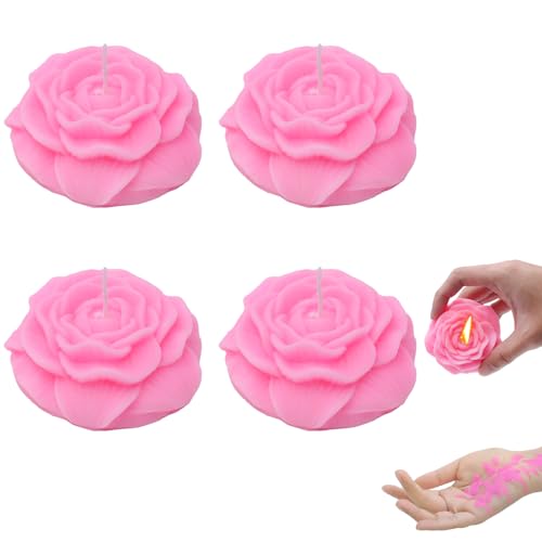 4 PCS Pink Peony Flower Candles for Her, Scented Low Temperature Candles Adult Low Heat Natural Soy Candles Romantic Dripping Wax Play Candles for Lov