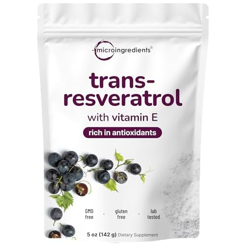 Pure Trans-Resveratrol Powder with Vitamin E, 5 Ounce, 2 in 1 Formula, Micronized Powder for Better Absorption, Premium Resveratrol Supplement, Super