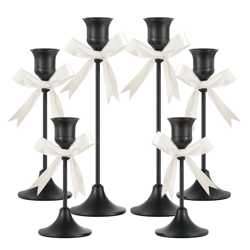 FSyueyun Black Candle Holder Set of 6, Elegant Metal Candlestick Holders for Vintage Taper Candle Holders, Perfect for Table Centerpieces, Fireplace M