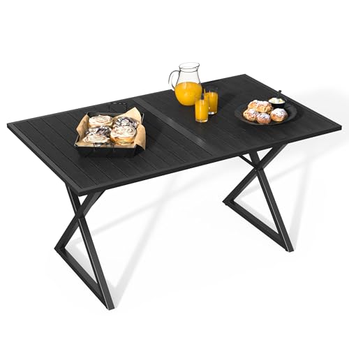 YITAHOME Outdoor Patio Dining Table, 59" x 35.4" Rectangle Patio Tables with Metal Frame and Faux Wood Tabletop, Outside Table for Patio Balcony Porch