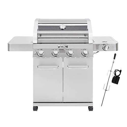 Monument Grills Larger Convertible 4-Burner Natural Gas Grill Stainless Steel Cabinet Style Propane Grills with Rotisserie Kit(2 items) Clearview with