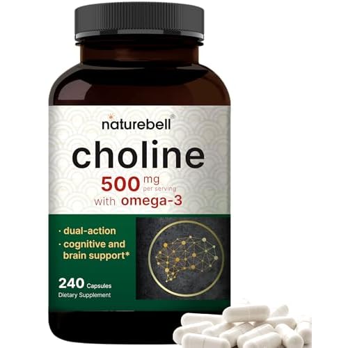 NatureBell Choline Supplements 500mg with Omega-3 Fatty Acids, 240 Capsules | High Potency Choline Bitartrate – Prenatal Support During Pregnancy �