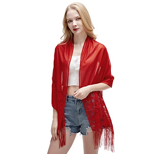 RIIQIICHY Shawls and Wraps for Evening Dresses Scarfs for Women Pashmina Wedding Formal Shawl Red