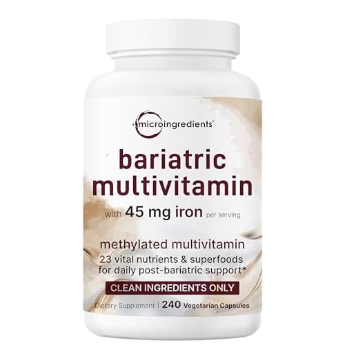 Micro Ingredients Methylated Bariatric Multivitamin with 45mg Iron, 240 Veggie Capsules | 23-in-1 Essential Vitamins with D3, K2, Zinc & More | Gastri
