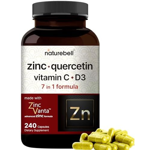NatureBell Zinc Quercetin with Vitamin C & D3, 240 Capsules | Quercetin 1,000mg + Zinc 50mg + Vitamin C 250mg + Vitamin D3 5,000 IU | 4-in-1 Advanced