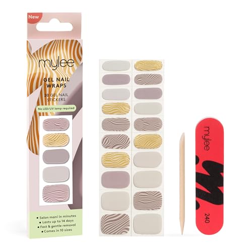 Mylee Gel Nail Wraps [Silver Safari] – 10 Pre-Cured Gel Stickers for Instant Mani – No Lamp Needed, Chip-Resistant, Glossy Finish, Lasts Up to 14