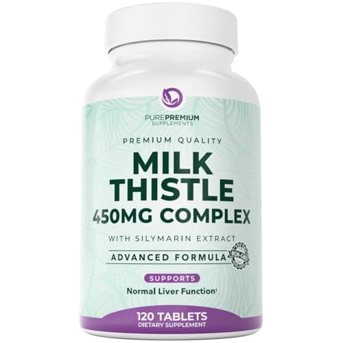 PurePremium Milk Thistle Supplement – Liver Cleanse Detox & Repair, 80% Silymarin Standardized Extract – High Potency 450mg Complex Supports Norma
