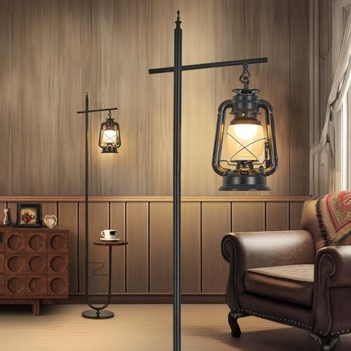 Vintage Rustic Tall Pole Lamp with Silk Fabric Shade,Led Bulb for Living Room Bedroom Office Black-3