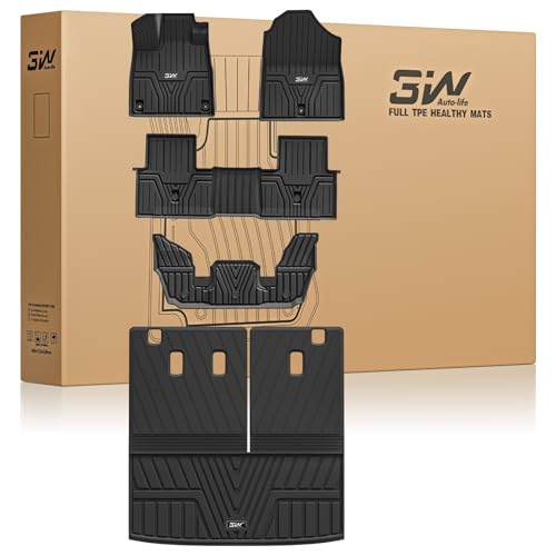 3W Floor Mats and Cargo Liner Fit for Honda Pilot 2023 2024 2025, Custom Fit All Weather Honda Pilot Accessories Odorless Anti-Slip TPE Full Set Mats