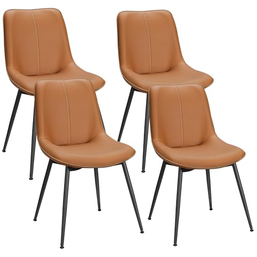 VASAGLE Leather Dining Chairs Set of 4, Comfortable Upholstered Seat Dining Room Chairs with Swivel Leveling Feet, Curved Backrest Kitchen Chair for L