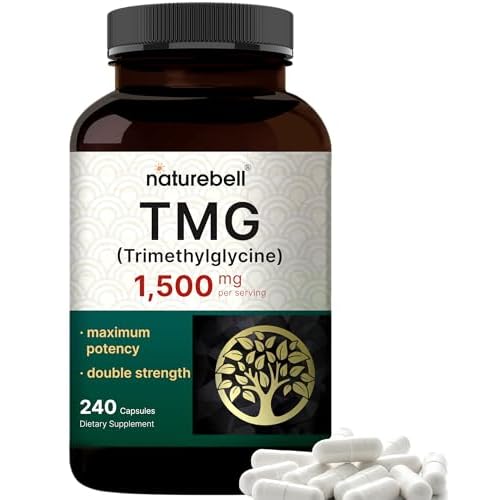 NatureBell TMG Supplements 1,500mg, 240 Capsules | Max Strength Betaine Anhydrous Trimethylglycine – Supports Healthy Homocysteine Balance, Heart &
