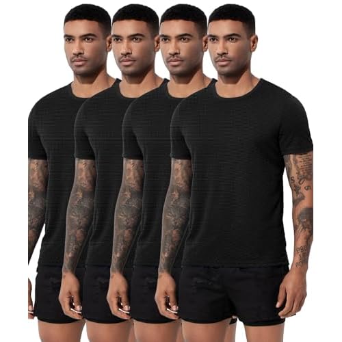 Arjen Kroos Men's Quick Dry Fit Running T-Shirts 4 Pack Activewear Gym Shirts Breathable Workout Undershirts Black*4 Medium