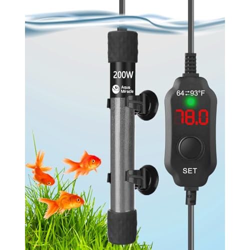 AquaMiracle Adjustable 200W Aquarium Heater Submersible Fish Tank Heater Super Short Aquarium Heater with LED Digital Display Thermostat, for Tanks 20