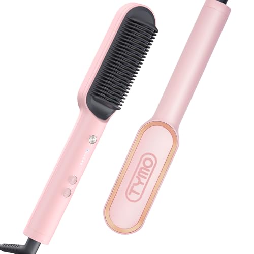 TYMO Ring Hair Straightener Brush – Hair Straightening Iron with Built-in Comb, 20s Fast Heating & 5 Temp Settings & Anti-Scald, Perfect for Profess