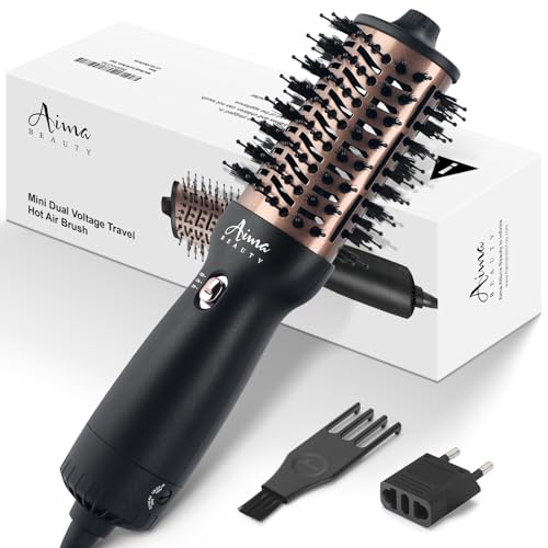 Aima Beauty 4 in 1 Worldwide Travel Hot Air Brush Dual Voltage Blowout Brush Oval Shape One Step Hair Volumizer Straightener Blow Dryer Brush Negative