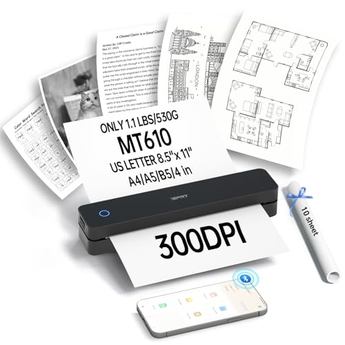 iDPRT Portable Printers Wireless for Travel,300dpi Mini Thermal Printer A4,Bluetooth Printer for Travel,Home,Study,Wireless Printers for Home Use Comp