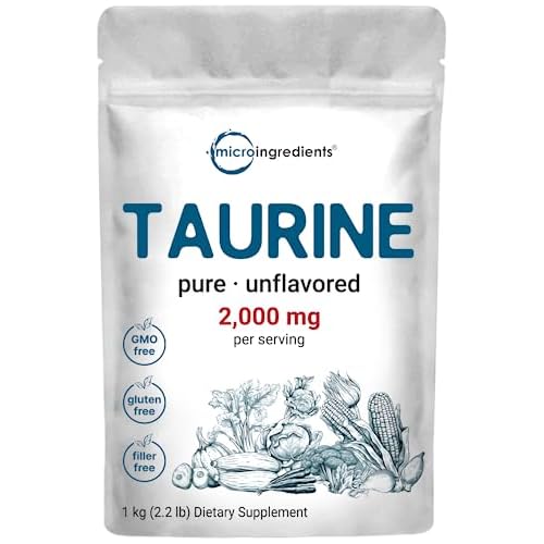 Micro Ingredients Taurine Powder Supplement | 1 KG, 2000mg Per Serving | Unflavored | 100% Pure, Easily Absorbed Free Form | Essential Amino Acids for