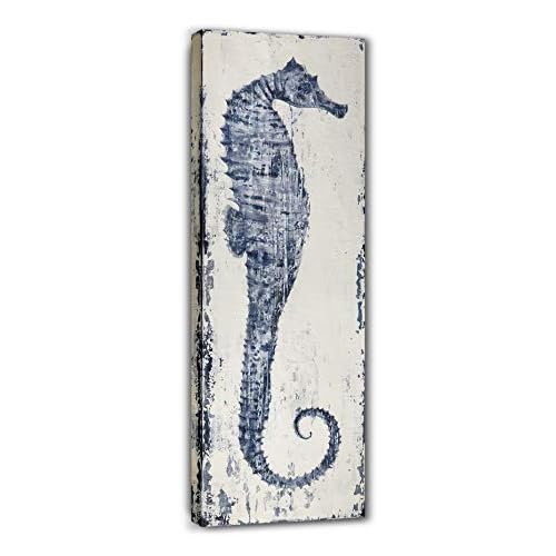 Yihui Arts Seahorse Wall Art Hand Painted Costal Paintings Blue Pictures Canvas Artwork for Living Room Bedroom Decoration 36"L x 12"W Sea Horse
