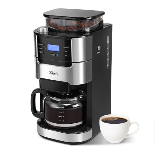 Gevi 10-Cup Drip Coffee Maker with Built-in Burr Grinder & Programmable Timer, 1.5L Water Tank, Auto Keep-Warm, Reusable Filter - Fresh Ground Coffee