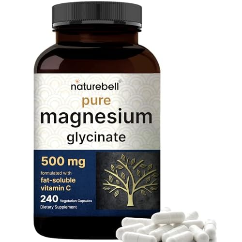 Pure Magnesium Glycinate 500mg with Fat Soluble Vitamin C, 240 Veggie Capsules | Supplement for Sleep, Heart & Muscle Support* – 100% Chelated & Pur