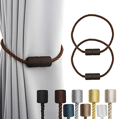 2 Pack Strong Magnetic Curtain Tiebacks Outdoor Elegant Decorative Tie Backs Modern Rope Tiebacks for Drapes Window Curtain Holdbacks for Draperies- C