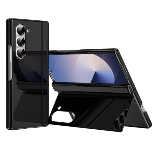 for Samsung Galaxy Z Fold 6 Case with Hidden Bracket Kickstand, Built-in Hinge Protection and Front Screen Protector, Wireless Charging - Black Black