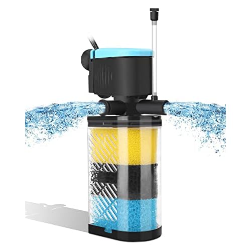 AquaMiracle Aquarium Filter 3-Stage in-Tank Filter Internal Fish Tank Filter Turtle Filter for 40-70 Gallon Fish Tanks with Dual Water Outlet & Aerati