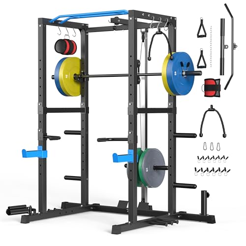 Sportsroyals Power Cage,1600lbs Multi-Function Power Rack with Adjustable Cable Crossover System and More Training Attachment, Weight Cage for Home Gy