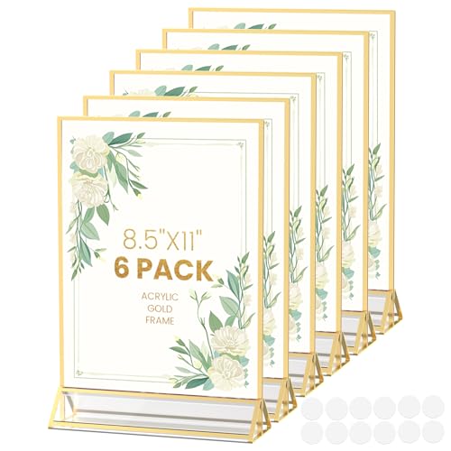 Acrylic Sign Holder 8.5X11 Gold Frames Double-Sided Gold Picture Frames for Flyer Holder Menu Holder Wedding Table Number Holder Christmas Photo Frame